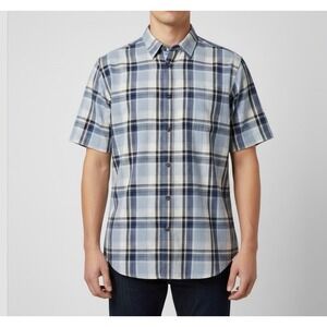 RedHead Plaid Button Down‎ Shirt Men L Blue Short Sleeve Cotton RHS13-1326W